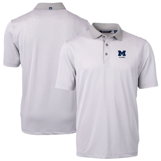 Men's Cutter & Buck  Gray Michigan Wolverines Alumni Logo Virtue Eco Pique Micro Stripe Recycled Polo