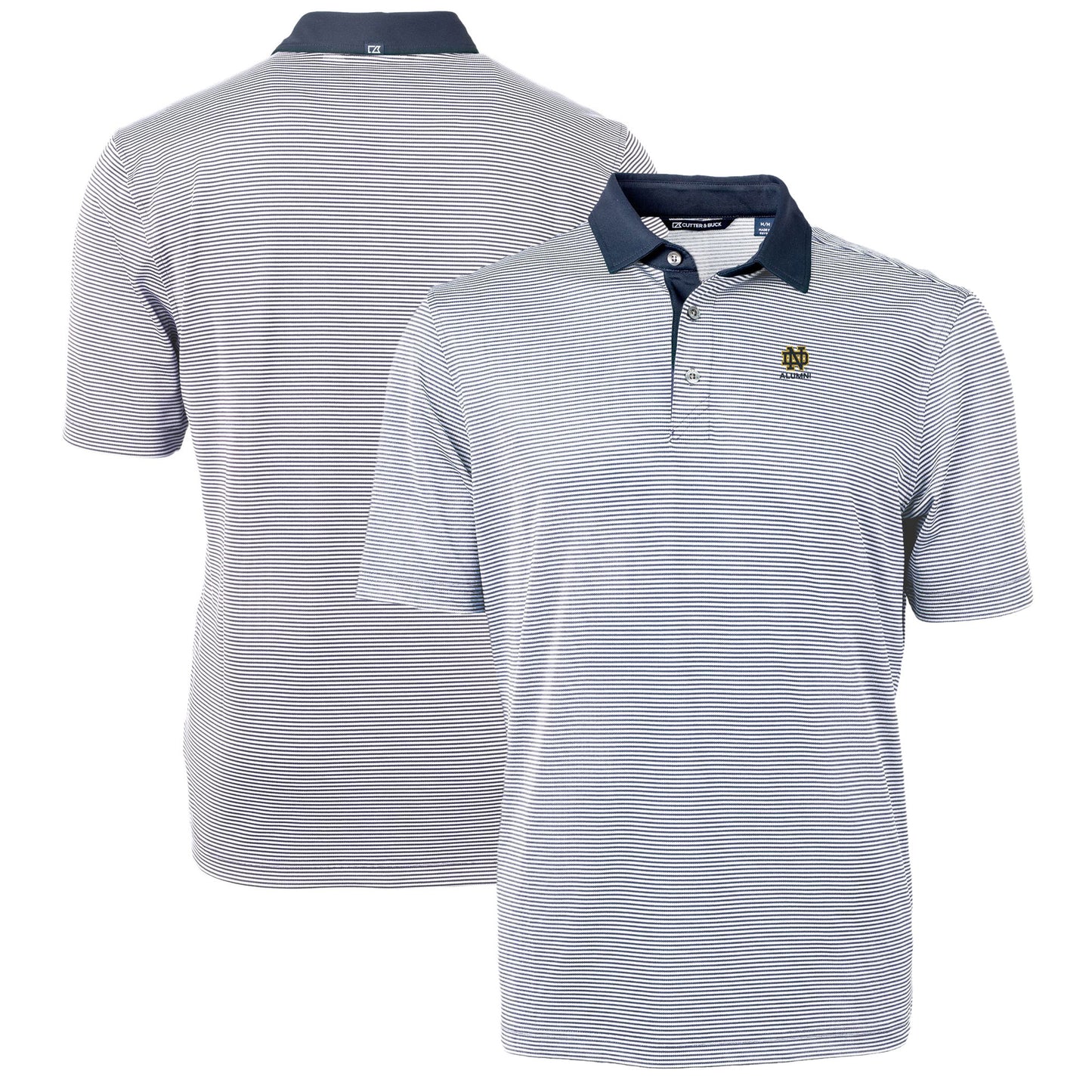 Men's Cutter & Buck  Navy Notre Dame Fighting Irish Alumni Logo Virtue Eco Pique Micro Stripe Recycled Polo