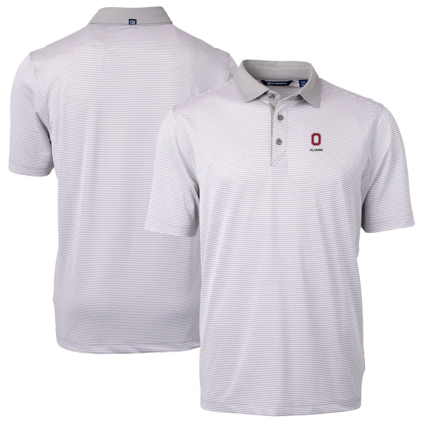 Men's Cutter & Buck  Gray Ohio State Buckeyes Alumni Logo Virtue Eco Pique Micro Stripe Recycled Polo