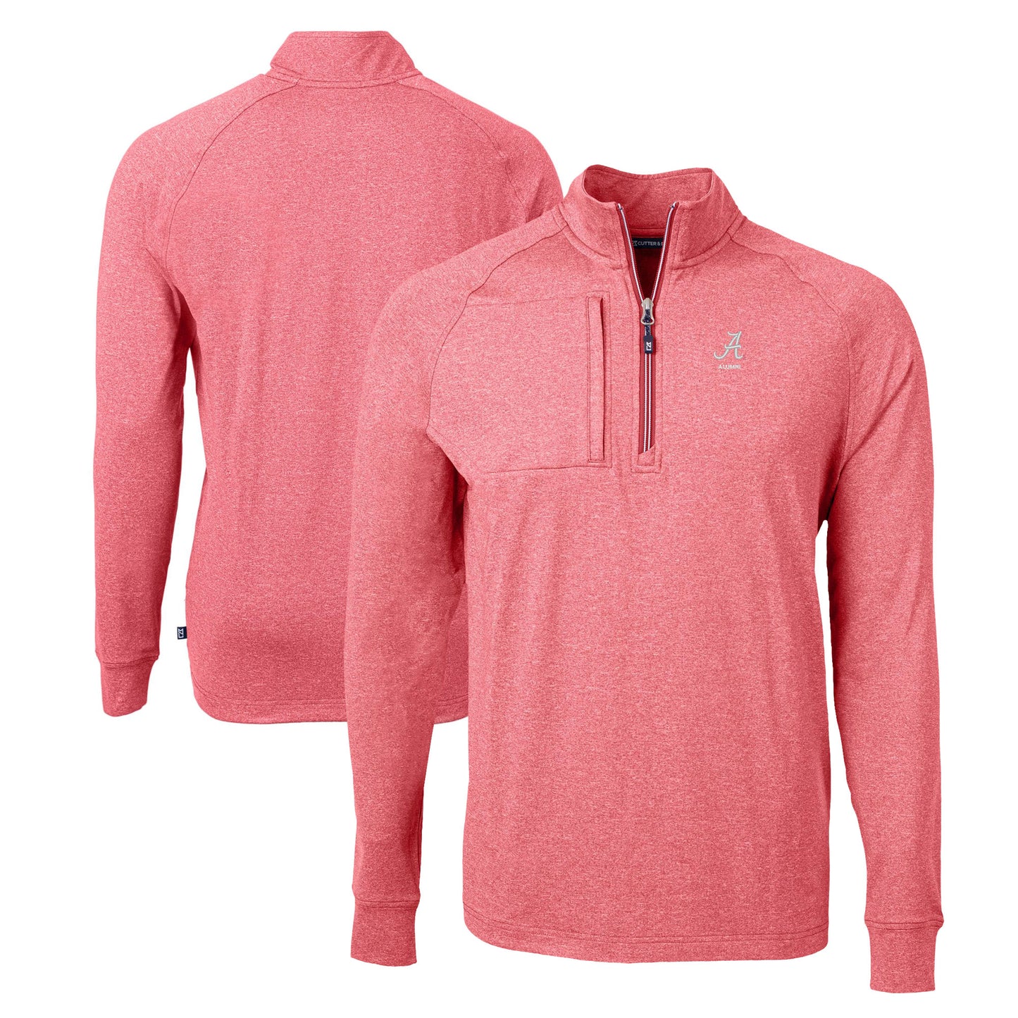 Men's Cutter & Buck  Heather Crimson Alabama Crimson Tide Alumni Logo Adapt Eco Knit Heathered Recycled Quarter-Zip Pullover Top