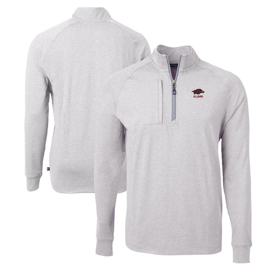 Men's Cutter & Buck  Heather Gray Arkansas Razorbacks Alumni Logo Adapt Eco Knit Heathered Recycled Quarter-Zip Pullover Top