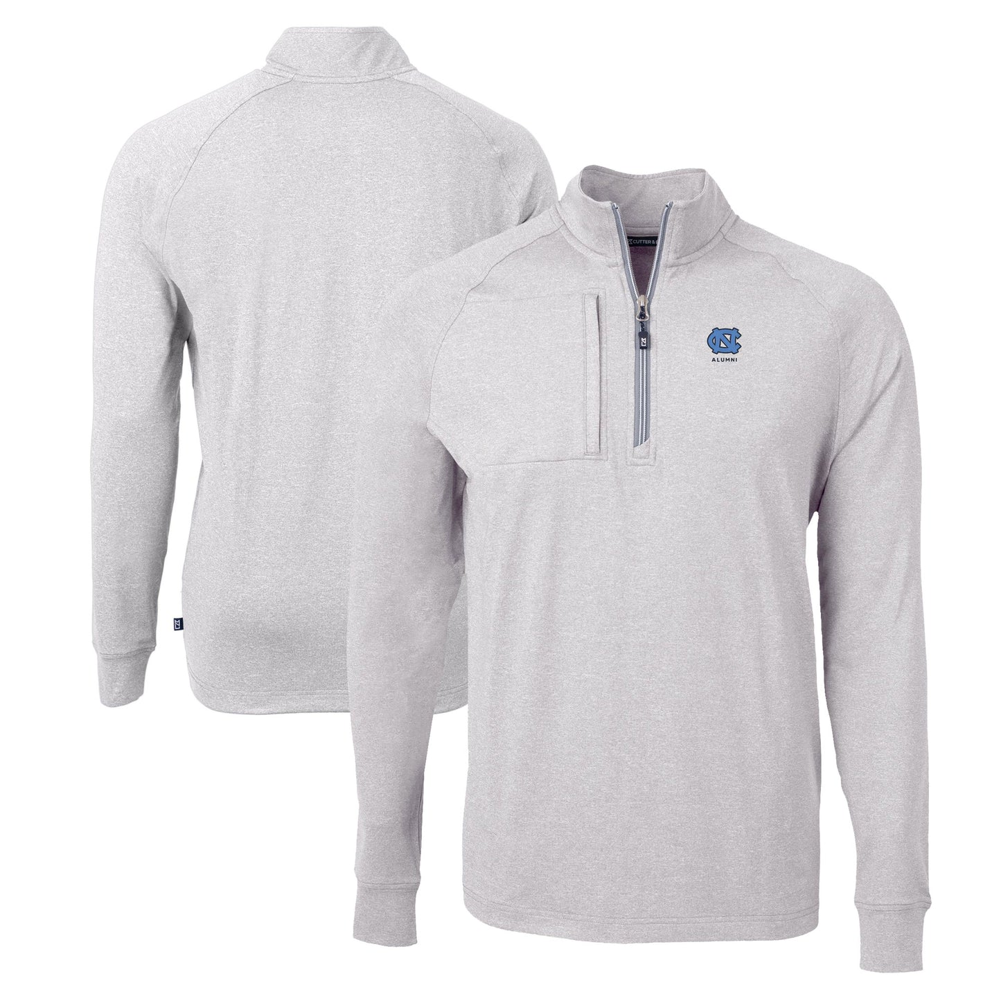 Men's Cutter & Buck  Heather Gray North Carolina Tar Heels Alumni Logo Adapt Eco Knit Heathered Recycled Quarter-Zip Pullover Top