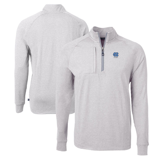 Men's Cutter & Buck  Heather Gray North Carolina Tar Heels Alumni Logo Adapt Eco Knit Heathered Recycled Quarter-Zip Pullover Top