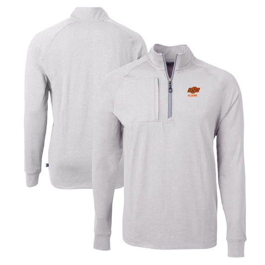 Men's Cutter & Buck  Heather Gray Oklahoma State Cowboys Alumni Logo Adapt Eco Knit Heathered Recycled Quarter-Zip Pullover Top