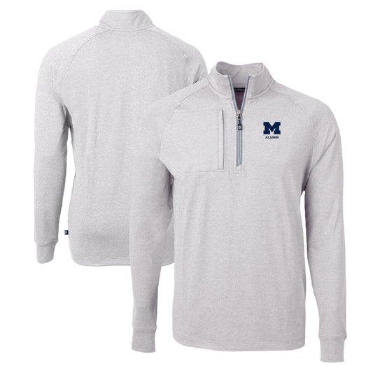 Men's Cutter & Buck  Heather Gray Michigan Wolverines Alumni Logo Adapt Eco Knit Heathered Recycled Quarter-Zip Pullover Top