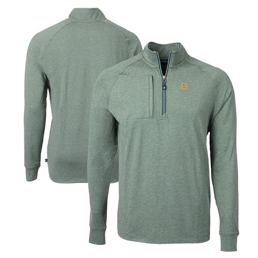 Men's Cutter & Buck  Heather Green Notre Dame Fighting Irish Alumni Logo Adapt Eco Knit Heathered Recycled Quarter-Zip Pullover Top
