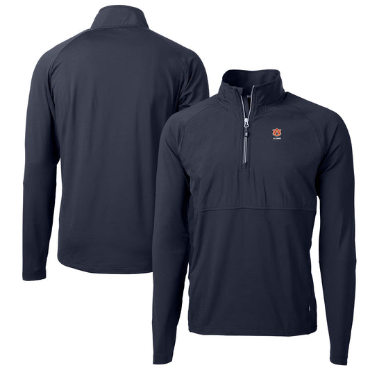 Men's Cutter & Buck  Navy Auburn Tigers  Adapt Eco Knit Hybrid Recycled Quarter-Zip Pullover Top