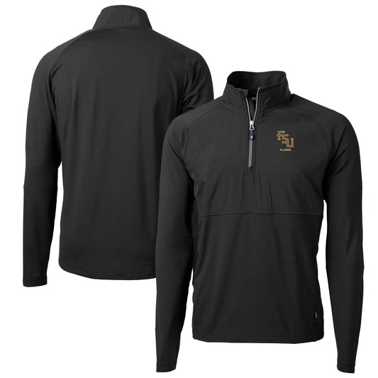 Men's Cutter & Buck  Black Florida State Seminoles Alumni Logo Adapt Eco Knit Hybrid Recycled Quarter-Zip Pullover Top