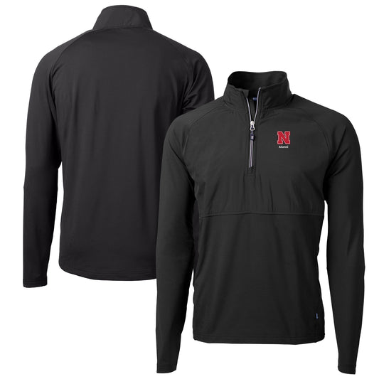 Men's Cutter & Buck  Black Nebraska Huskers Alumni Logo Adapt Eco Knit Hybrid Recycled Quarter-Zip Pullover Top