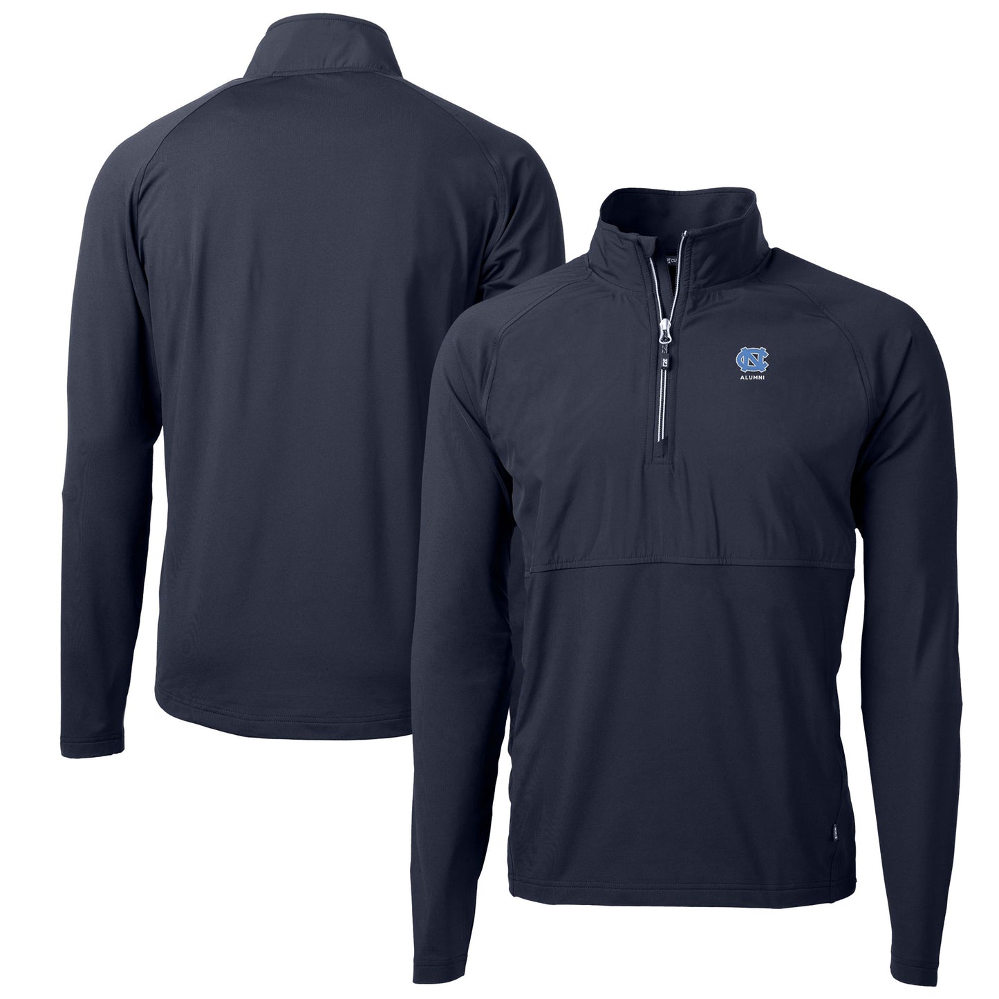 Men's Cutter & Buck  Navy North Carolina Tar Heels Alumni Logo Adapt Eco Knit Hybrid Recycled Quarter-Zip Pullover Top