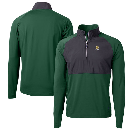 Men's Cutter & Buck  Green Notre Dame Fighting Irish Alumni Logo Adapt Eco Knit Hybrid Recycled Quarter-Zip Pullover Top
