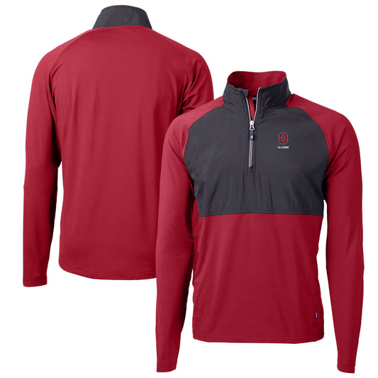 Men's Cutter & Buck  Scarlet Ohio State Buckeyes Alumni Logo Adapt Eco Knit Hybrid Recycled Quarter-Zip Pullover Top