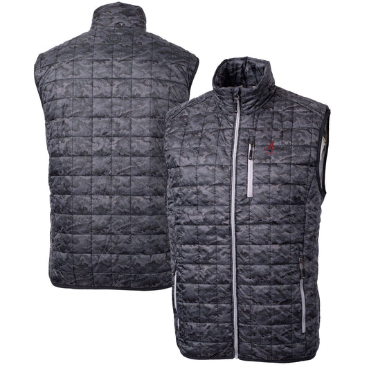 Men's Cutter & Buck  Black Alabama Crimson Tide Alumni Logo Rainier PrimaLoft Eco Insulated Full-Zip Puffer Vest