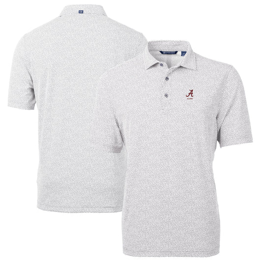 Men's Cutter & Buck  Gray Alabama Crimson Tide Alumni Logo DryTec Virtue Eco Pique Botanical Print Recycled Polo