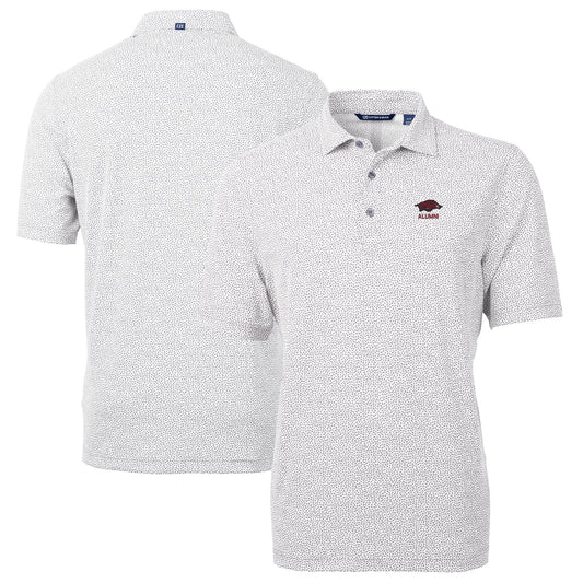 Men's Cutter & Buck  Gray Arkansas Razorbacks Alumni Logo DryTec Virtue Eco Pique Botanical Print Recycled Polo