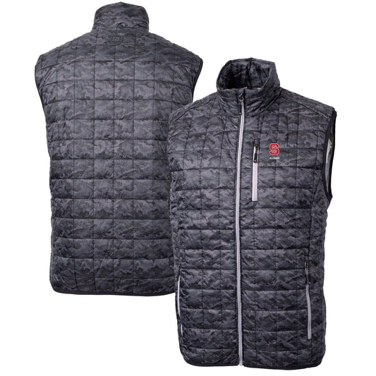 Men's Cutter & Buck  Black NC State Wolfpack  Rainier PrimaLoft Eco Insulated Full-Zip Puffer Vest