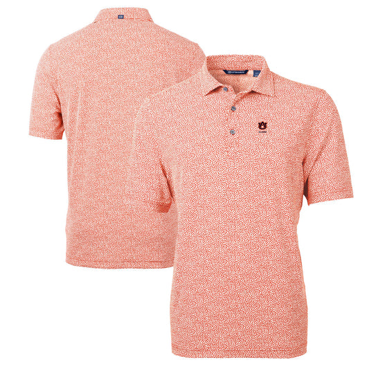 Men's Cutter & Buck  Orange Auburn Tigers Alumni Logo DryTec Virtue Eco Pique Botanical Print Recycled Polo