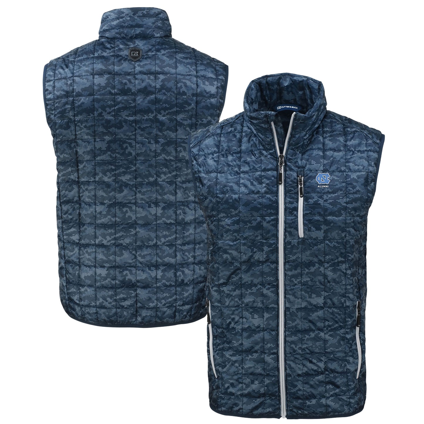 Men's Cutter & Buck  Navy North Carolina Tar Heels Alumni Logo Rainier PrimaLoft Eco Insulated Full-Zip Puffer Vest