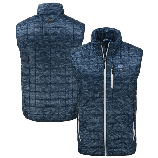 Men's Cutter & Buck  Navy North Carolina Tar Heels Alumni Logo Rainier PrimaLoft Eco Insulated Full-Zip Puffer Vest