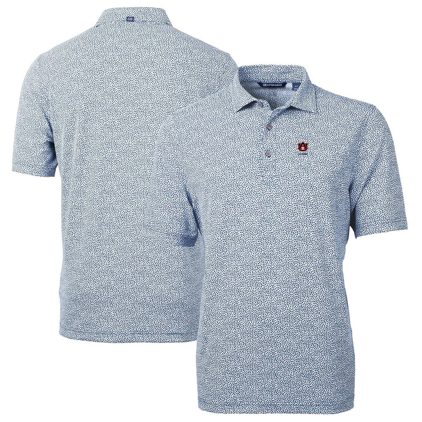Men's Cutter & Buck  Navy Auburn Tigers Alumni Logo DryTec Virtue Eco Pique Botanical Print Recycled Polo