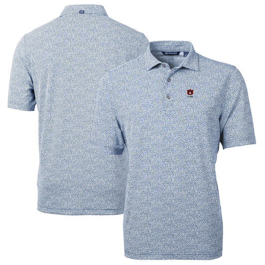 Men's Cutter & Buck  Navy Auburn Tigers Alumni Logo DryTec Virtue Eco Pique Botanical Print Recycled Polo