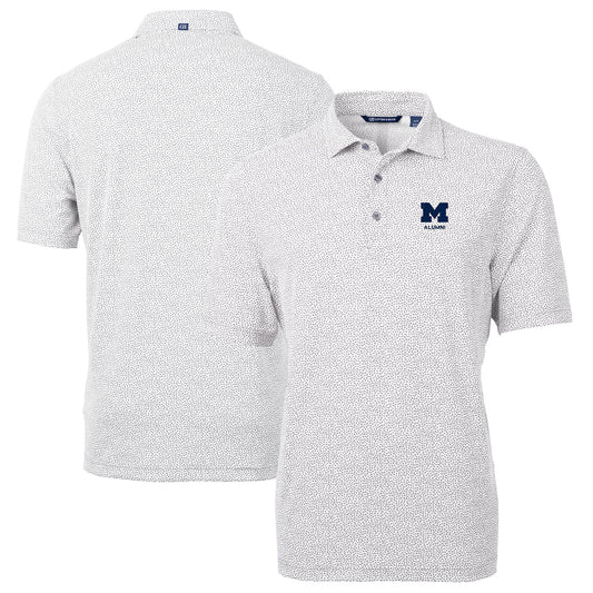 Men's Cutter & Buck  Gray Michigan Wolverines Alumni Logo DryTec Virtue Eco Pique Botanical Print Recycled Polo