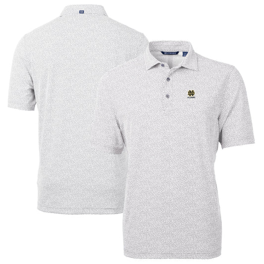 Men's Cutter & Buck  Gray Notre Dame Fighting Irish Alumni Logo DryTec Virtue Eco Pique Botanical Print Recycled Polo