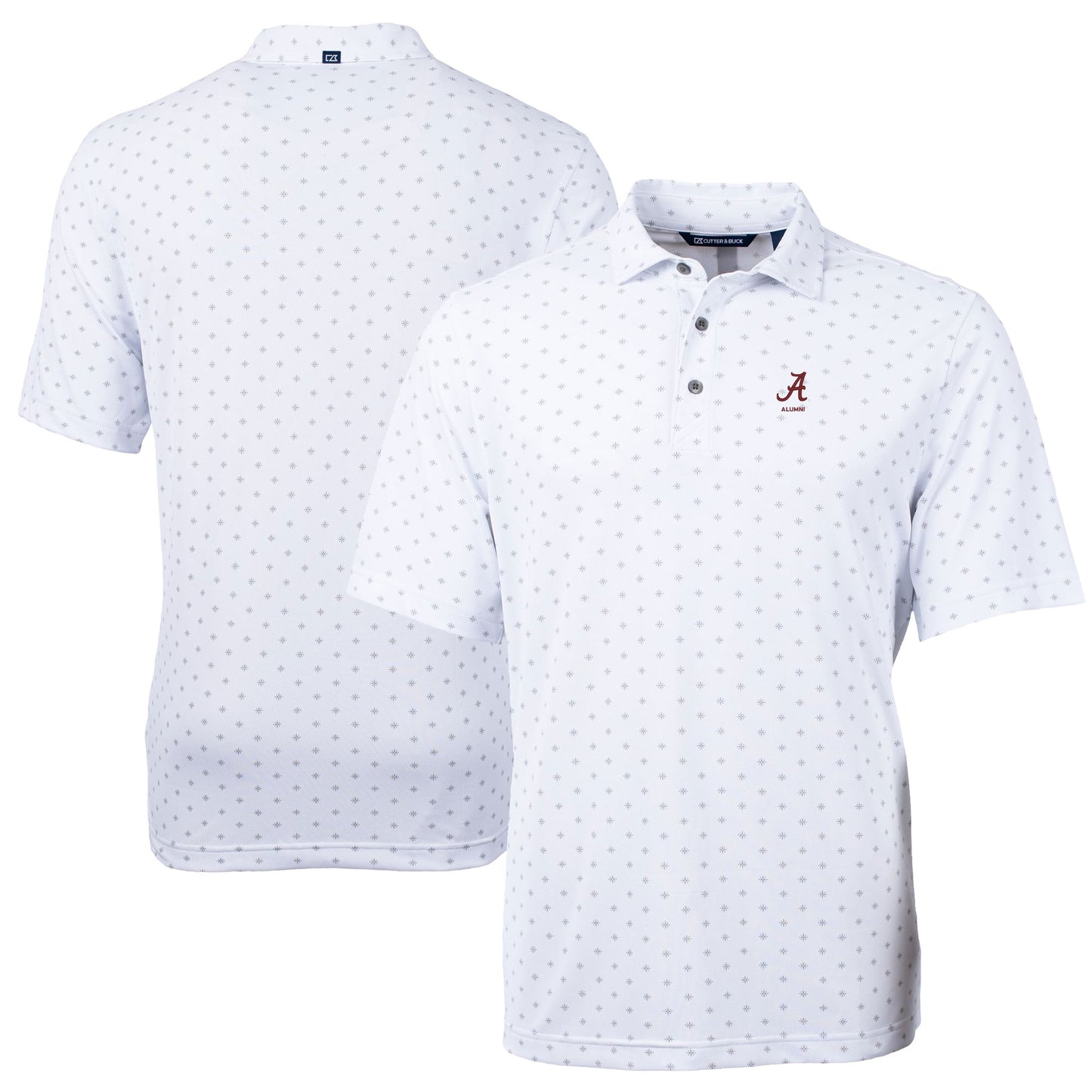 Men's Cutter & Buck  White Alabama Crimson Tide Alumni Logo Virtue Eco Pique Tile Print Recycled Polo