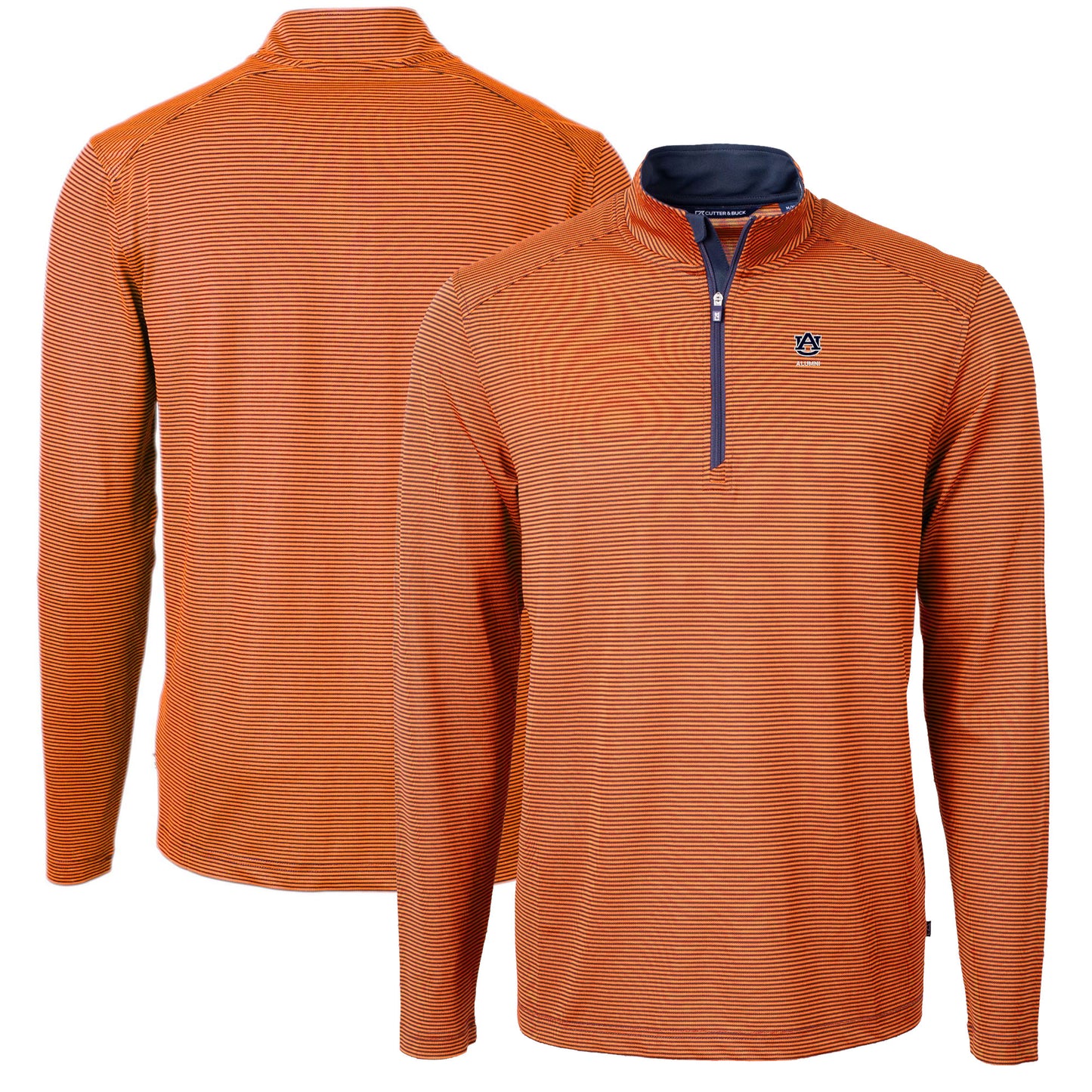 Men's Cutter & Buck  Orange Auburn Tigers Alumni Logo DryTec Virtue Eco Pique Micro Stripe Recycled Quarter-Zip Pullover Top