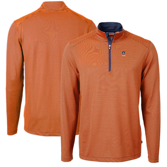 Men's Cutter & Buck  Orange Auburn Tigers Alumni Logo DryTec Virtue Eco Pique Micro Stripe Recycled Quarter-Zip Pullover Top