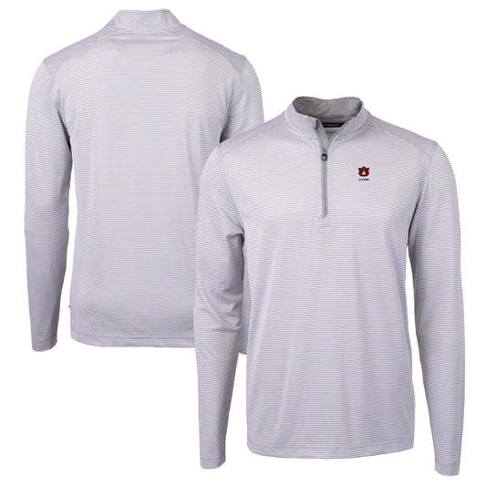 Men's Cutter & Buck  Gray Auburn Tigers Alumni Logo DryTec Virtue Eco Pique Micro Stripe Recycled Quarter-Zip Pullover Top