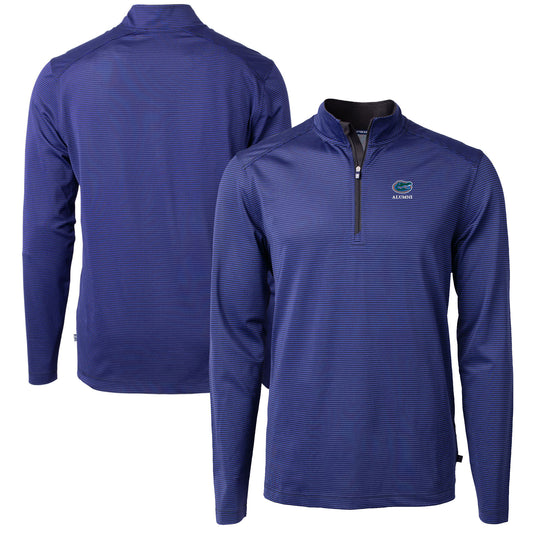 Men's Cutter & Buck  Royal Florida Gators Alumni Logo DryTec Virtue Eco Pique Micro Stripe Recycled Quarter-Zip Pullover Top