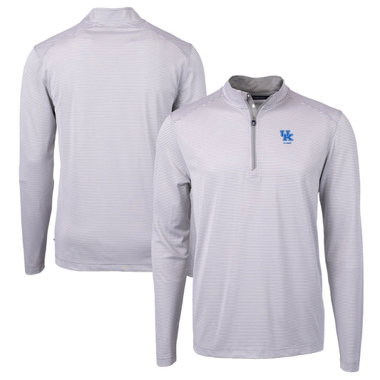 Men's Cutter & Buck  Gray Kentucky Wildcats Alumni Logo DryTec Virtue Eco Pique Micro Stripe Recycled Quarter-Zip Pullover Top