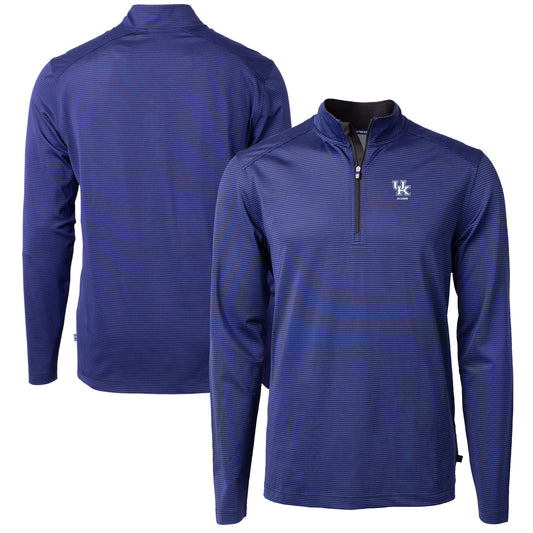 Men's Cutter & Buck  Royal Kentucky Wildcats Alumni Logo DryTec Virtue Eco Pique Micro Stripe Recycled Quarter-Zip Pullover Top