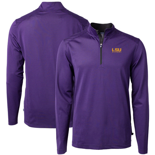 Men's Cutter & Buck  Purple LSU Tigers Alumni Logo DryTec Virtue Eco Pique Micro Stripe Recycled Quarter-Zip Pullover Top