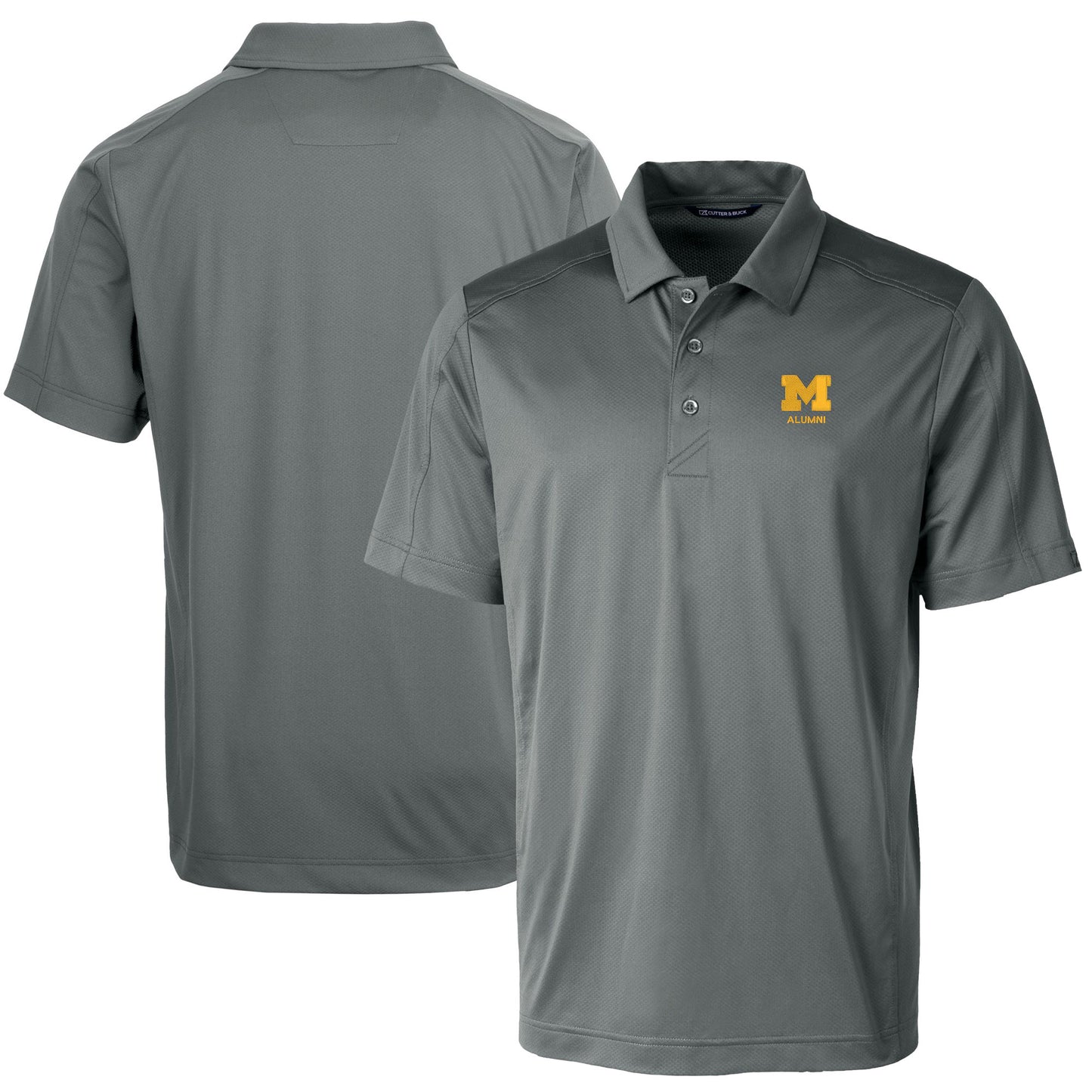 Men's Cutter & Buck  Gray Michigan Wolverines Alumni Logo Prospect Textured Stretch Polo
