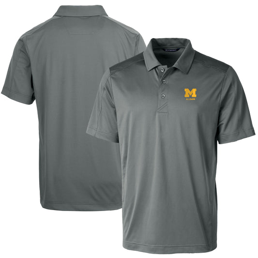 Men's Cutter & Buck  Gray Michigan Wolverines Alumni Logo Prospect Textured Stretch Polo