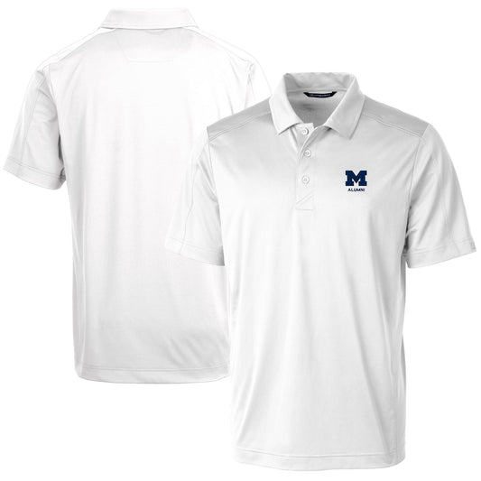 Men's Cutter & Buck  White Michigan Wolverines Alumni Logo Prospect Textured Stretch Polo