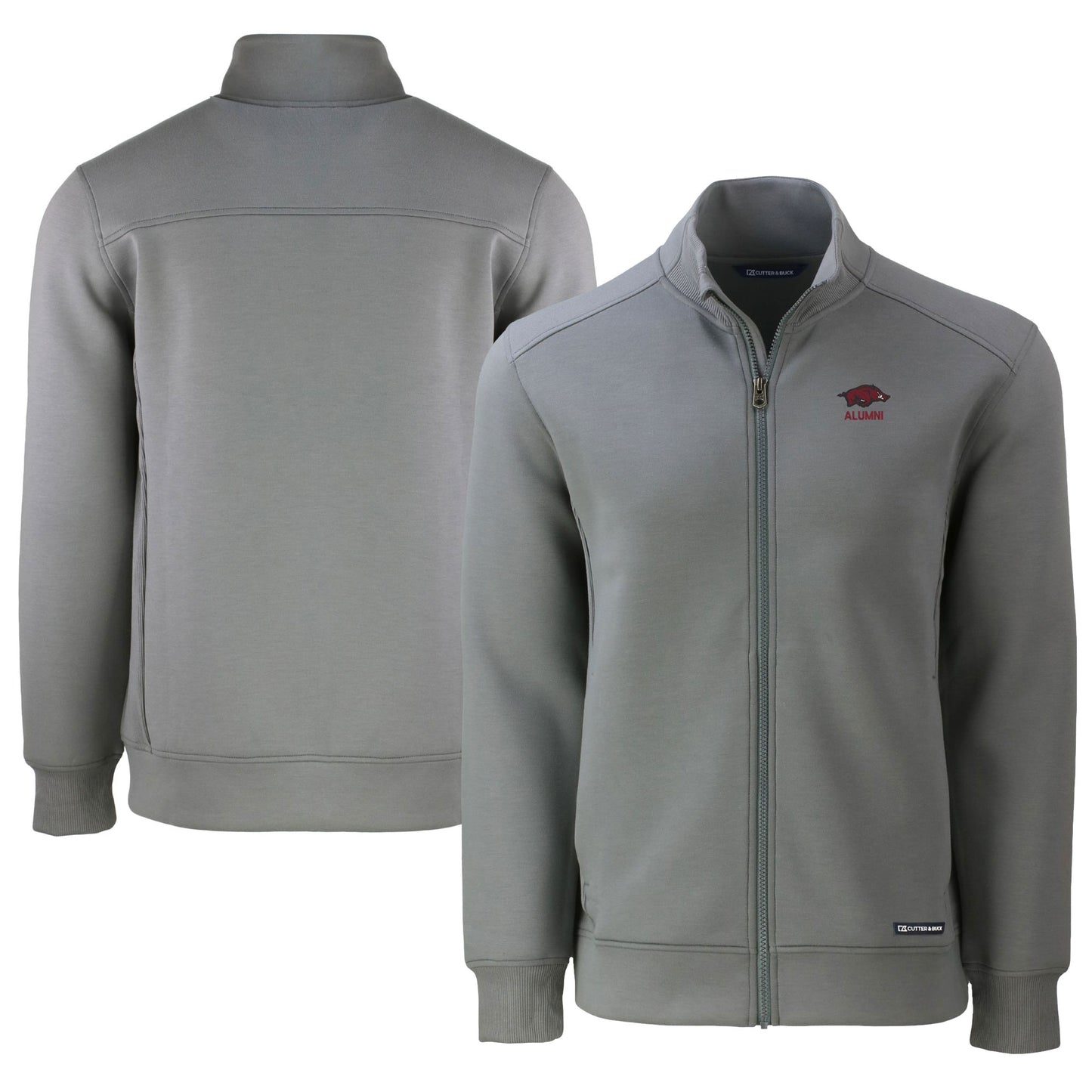 Men's Cutter & Buck  Gray Arkansas Razorbacks Alumni Logo Roam Eco Recycled Full-Zip Jacket