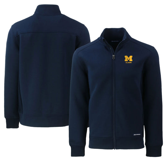 Men's Cutter & Buck  Navy Michigan Wolverines Alumni Logo Roam Eco Recycled Full-Zip Jacket