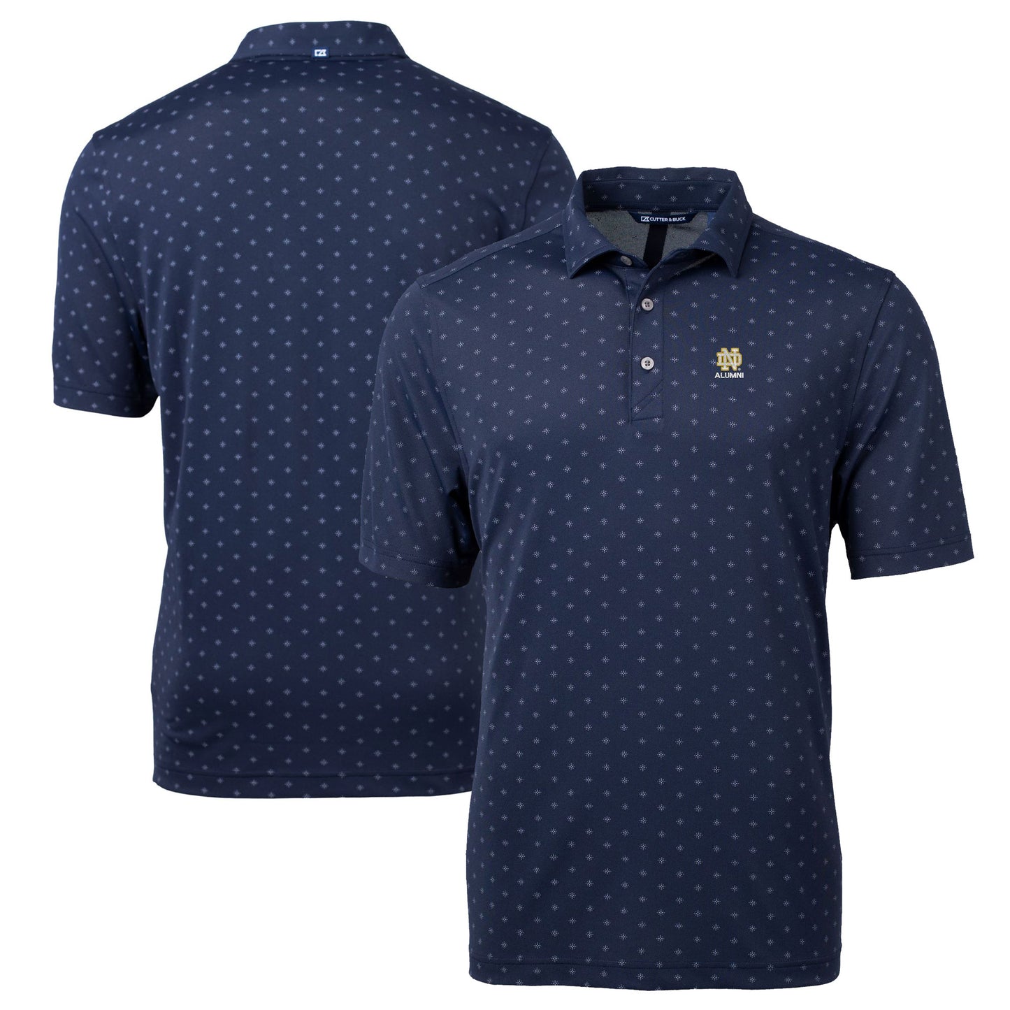 Men's Cutter & Buck  Navy Notre Dame Fighting Irish Alumni Logo Virtue Eco Pique Tile Print Recycled Polo