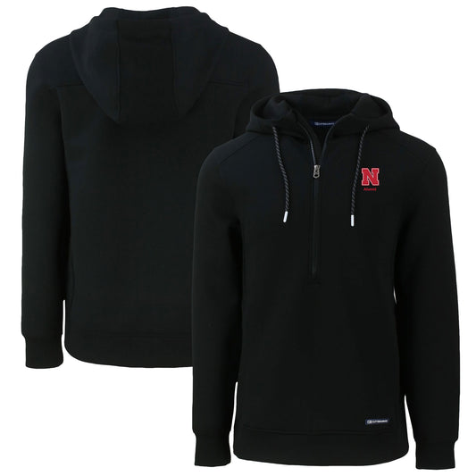 Men's Cutter & Buck  Black Nebraska Huskers Alumni Logo Roam Eco Recycled Half-Zip Pullover Hoodie