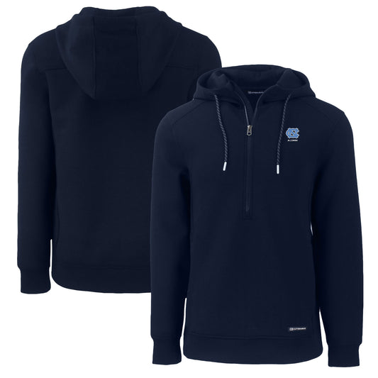 Men's Cutter & Buck  Navy North Carolina Tar Heels Alumni Logo Roam Eco Recycled Half-Zip Pullover Hoodie