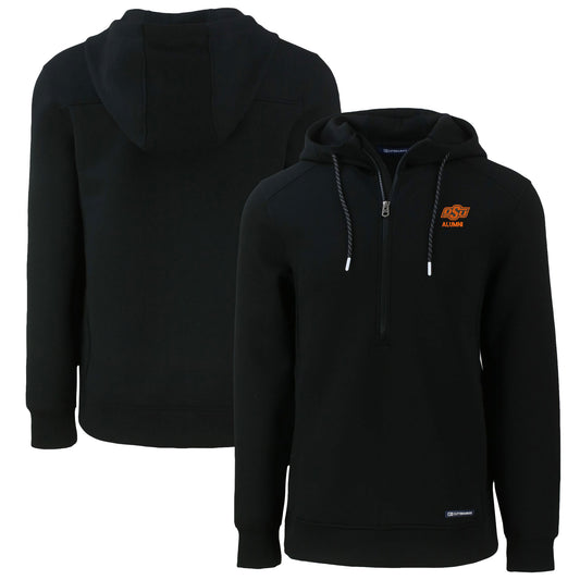 Men's Cutter & Buck  Black Oklahoma State Cowboys Alumni Logo Roam Eco Recycled Half-Zip Pullover Hoodie