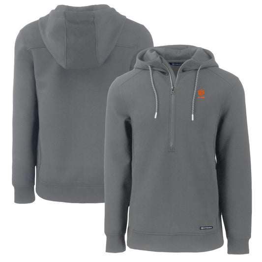 Men's Cutter & Buck  Gray Clemson Tigers Alumni Logo Roam Eco Recycled Half-Zip Pullover Hoodie