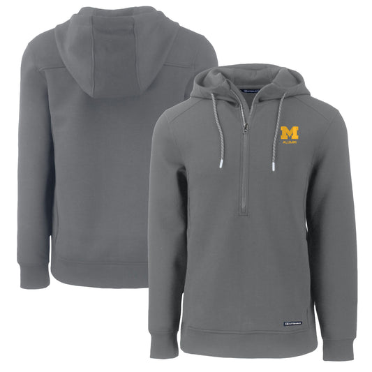 Men's Cutter & Buck  Gray Michigan Wolverines Alumni Logo Roam Eco Recycled Half-Zip Pullover Hoodie