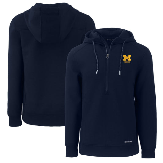 Men's Cutter & Buck  Navy Michigan Wolverines Alumni Logo Roam Eco Recycled Half-Zip Pullover Hoodie