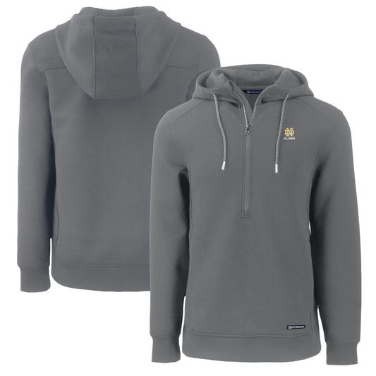 Men's Cutter & Buck  Gray Notre Dame Fighting Irish Alumni Logo Roam Eco Recycled Half-Zip Pullover Hoodie