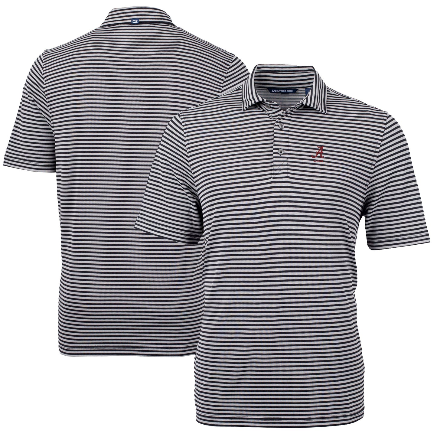 Men's Cutter & Buck  Black Alabama Crimson Tide Alumni Logo Virtue Eco Pique Stripe Recycled Polo