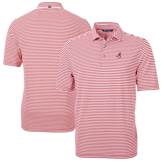 Men's Cutter & Buck  Crimson Alabama Crimson Tide Alumni Logo Virtue Eco Pique Stripe Recycled Polo